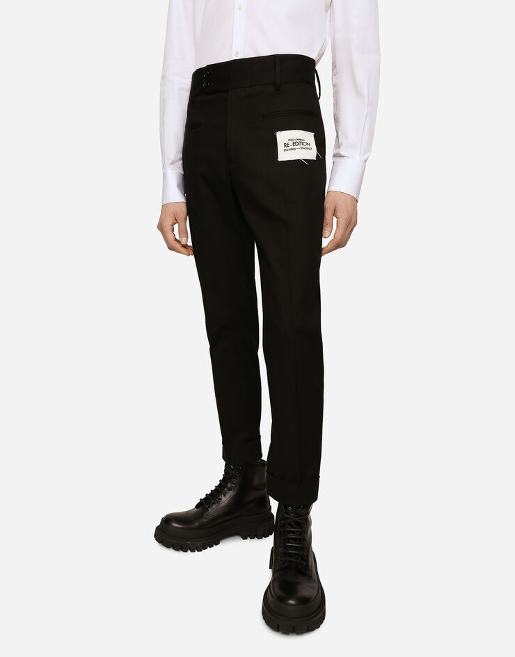 Dolce&Gabbana Stretch drill pants with Re-Edition label Black GV6TETFUFGD