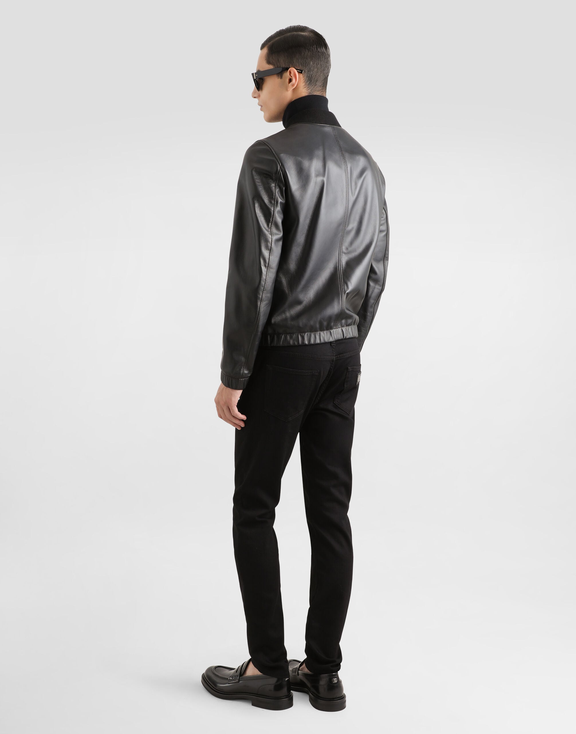 Leather jacket with branded tag in Black for Men | Dolce&Gabbana®