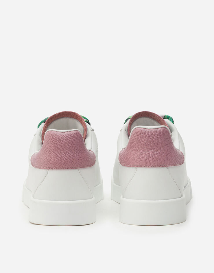 Dolce & Gabbana Portofino sneakers in nappa calfskin with lettering and printed silk laces WHITE/PINK CK1602AW017