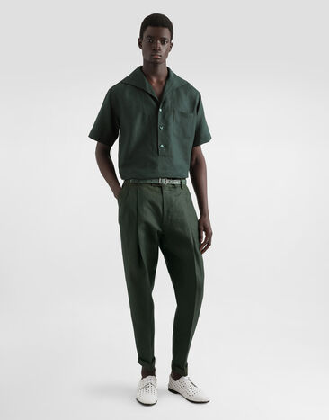 Dolce & Gabbana Three-button short-sleeved linen shirt Green G5NE3TFU4JB