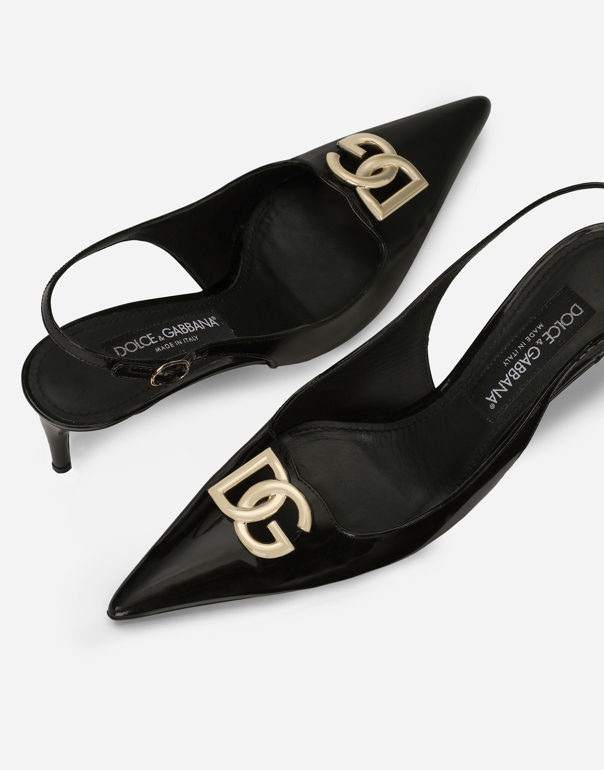 Polished calfskin slingbacks in Black for Dolce Gabbana US