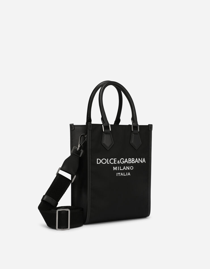 Dolce & Gabbana Kleine Tasche aus Nylon mit gummiertem Logo Schwarz BM2123AG182