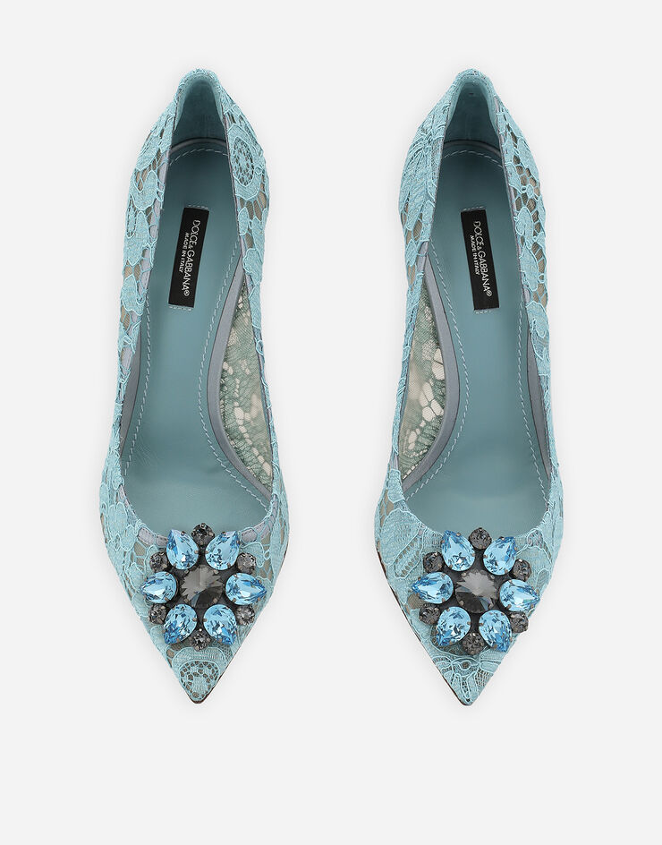 Dolce & Gabbana Zapatos escotados de encaje Taormina con cristales Azul Claro CD0101AL198