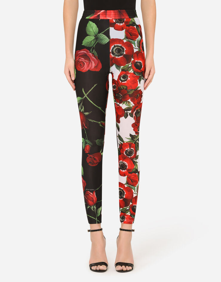 Dolce & Gabbana Jersey leggings with anemone and rose print BLUE FTB1ITGDX81