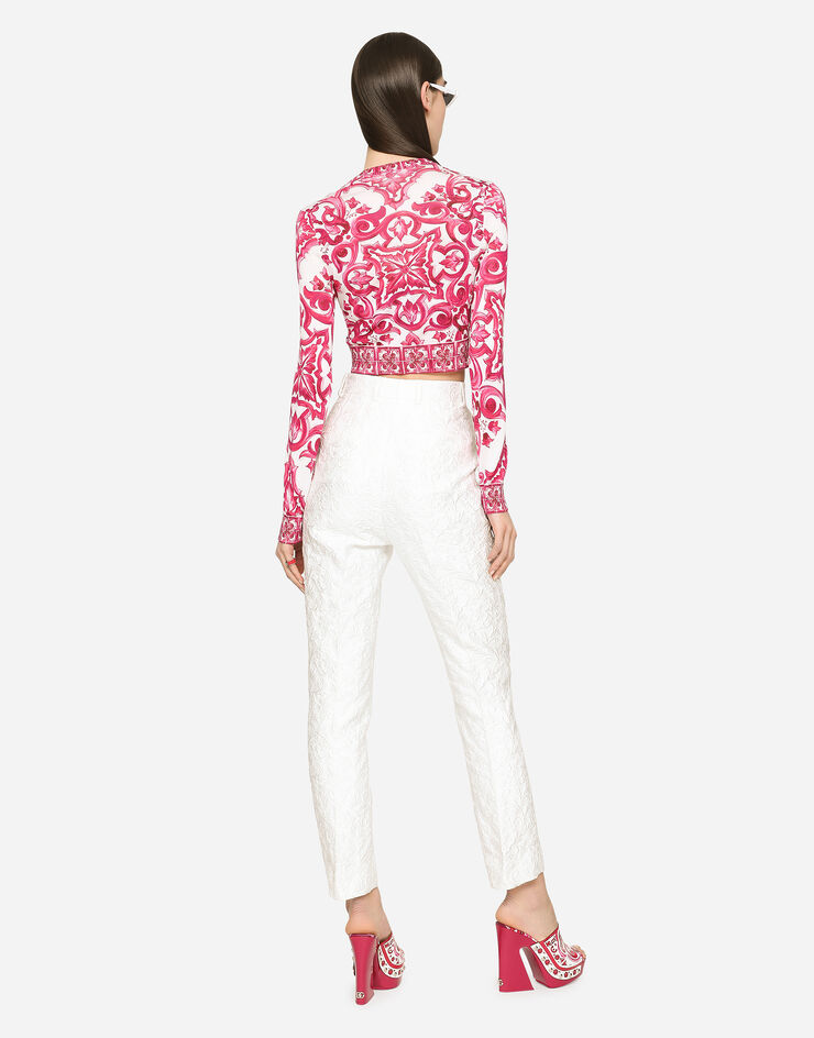 Dolce&Gabbana Cropped Majolica-print silk sweater Multicolor FXL36TJAHJO