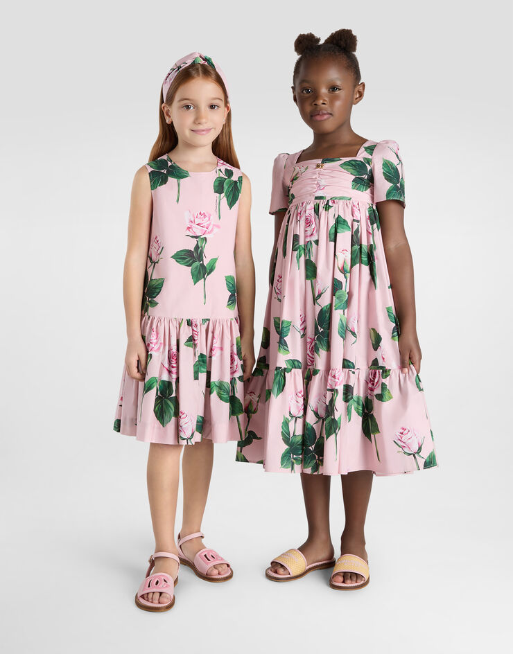 Dolce & Gabbana Kleid aus Popeline mit Rosenprint Drucken L53DE7HS5S7