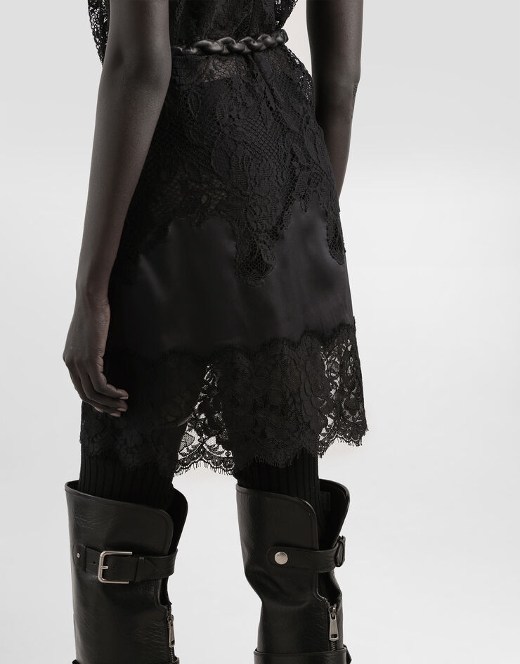 Dolce & Gabbana Short dress with lace Black F60FJTGDDI7