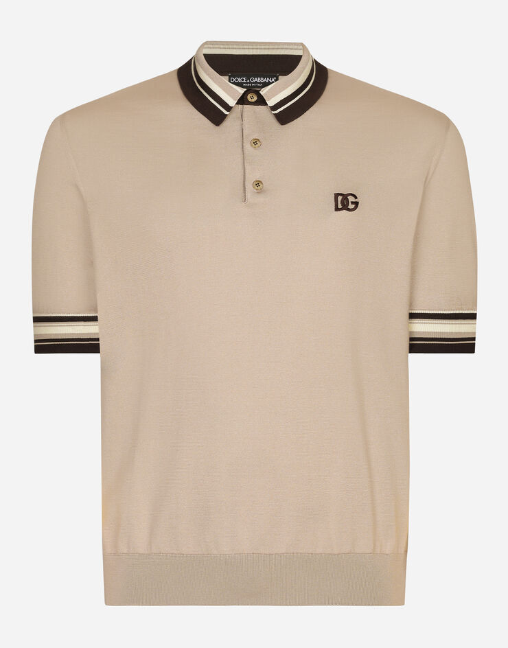 Silk polo-neck with DG embroidery in Grey for Men | Dolce&Gabbana® US