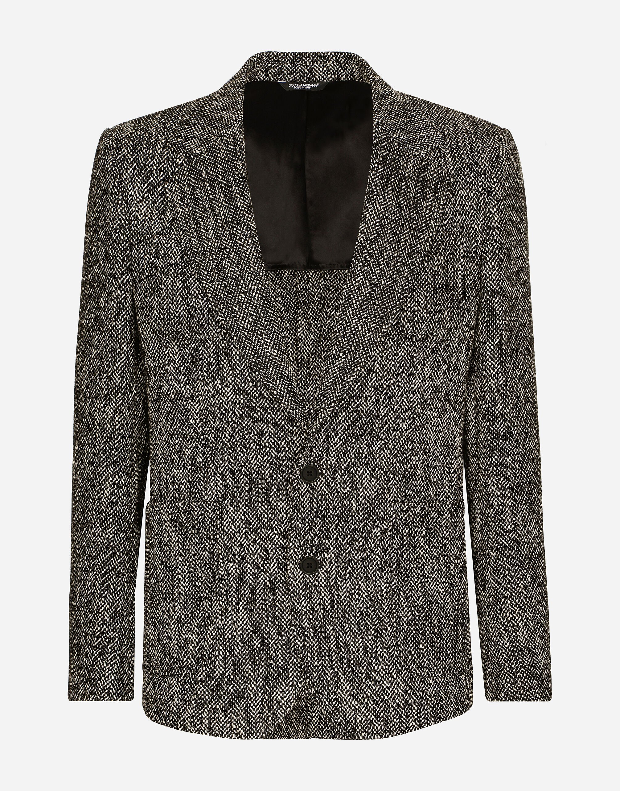 Dolce & Gabbana Single-breasted herringbone cotton and wool tweed jacket Blue G2QS6TGG862