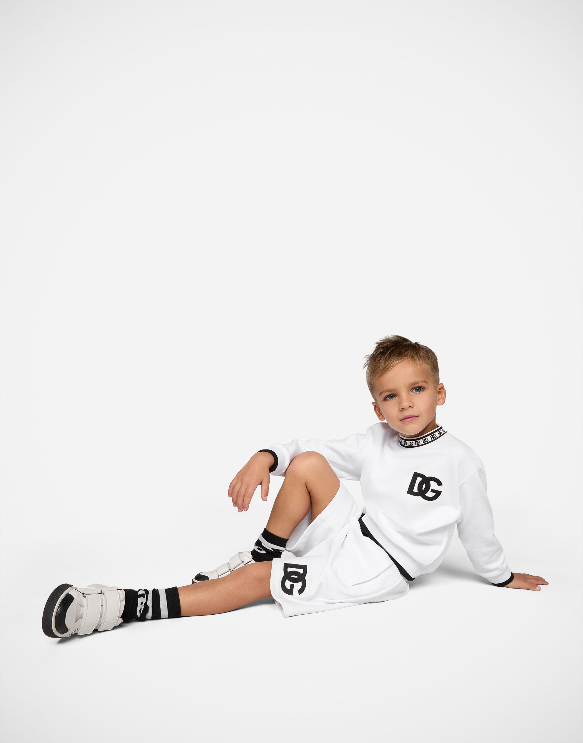Felpa girocollo in jersey ricamo DG logo in White da Bambino