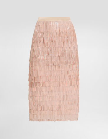 Dolce & Gabbana Sequined midi skirt with fringed embellishment Pink F4BCFTFLSLR