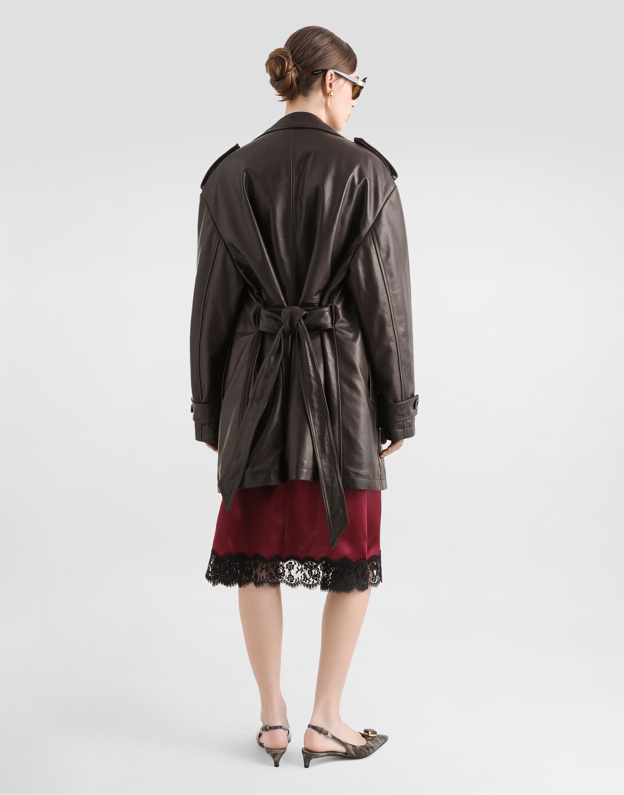Silk satin slip dress with lace trims in Bordeaux for Women