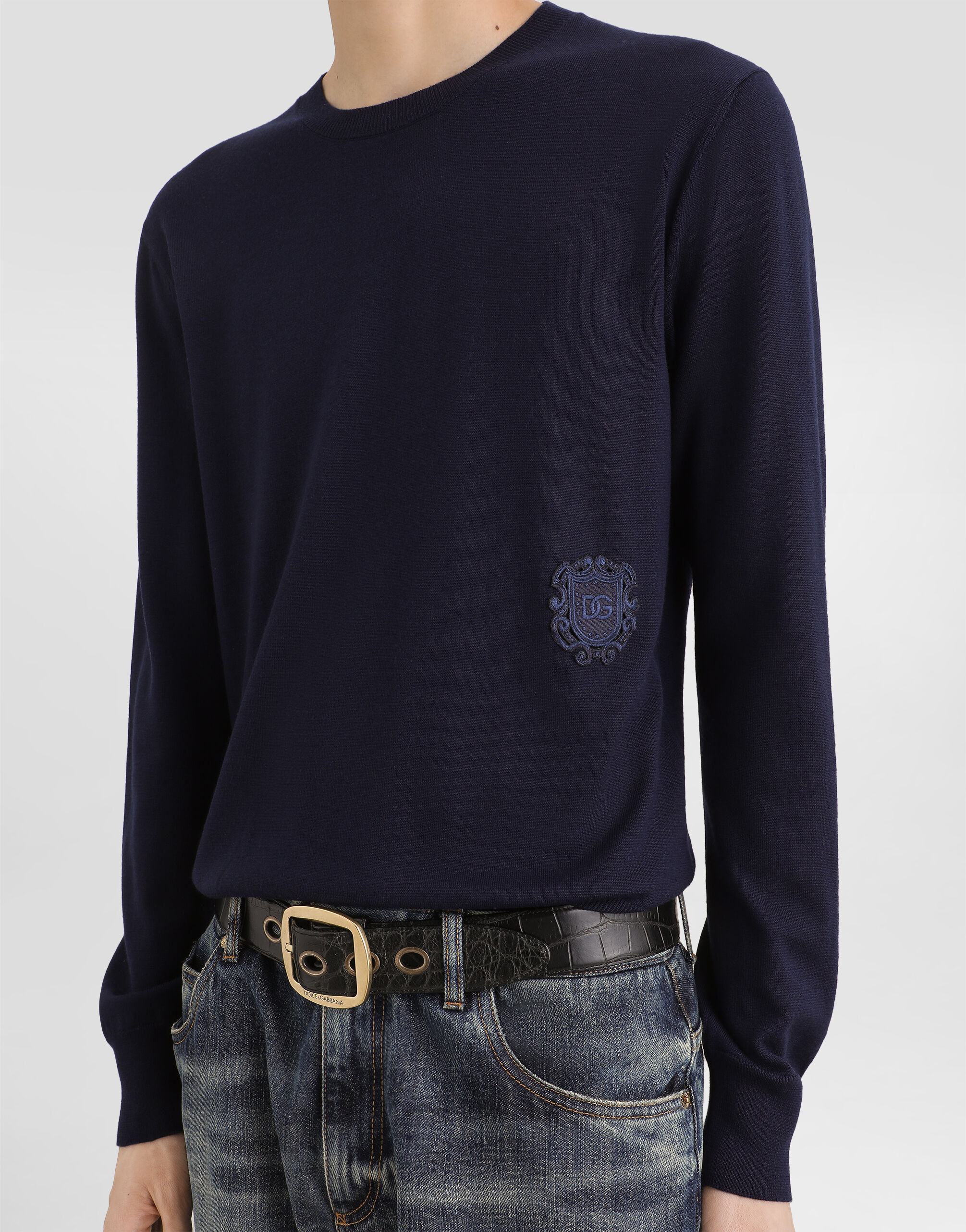 Virgin wool pullover in Blue for Men | Dolce&Gabbana® US
