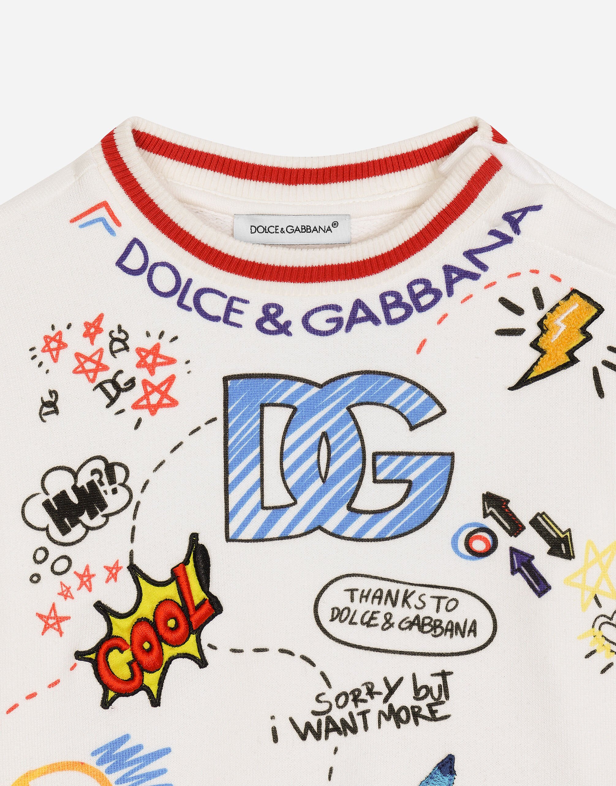 DOLCE&GABBANA DGロゴ ドット＆ストライプ ジャージー フーディ Multicolorのボーイズ DGデザインプリント＆パッチ ジャージー