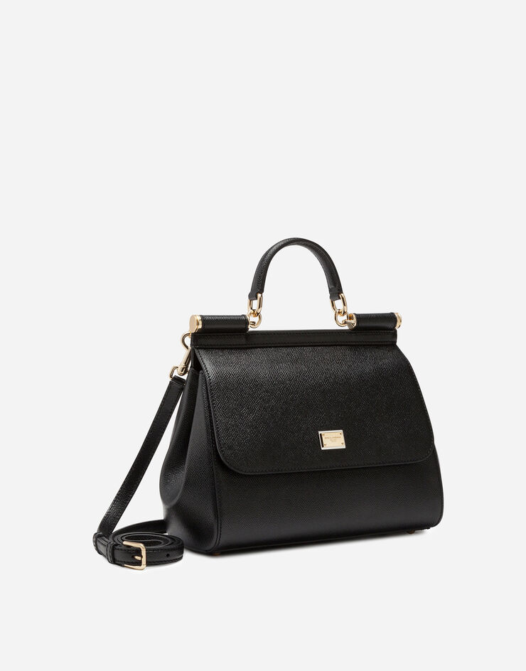 Dolce & Gabbana Medium Sicily handbag in dauphine leather  Black BB4347A1001