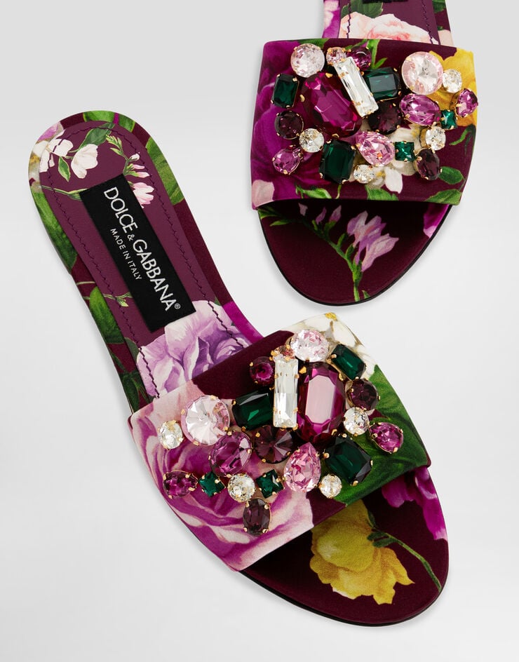 Dolce & Gabbana Rose-print slippers with embroidery Multicolor CQ0637C9T24