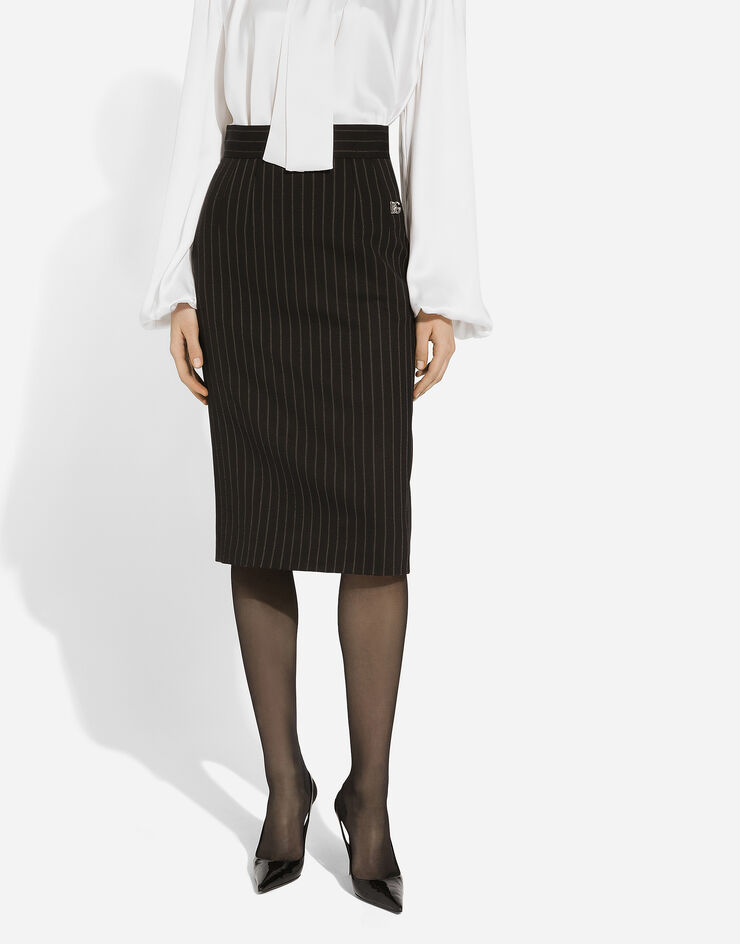 Dolce & Gabbana Short straight-cut pinstripe wool skirt Multicolor F4CTBTFRBDB