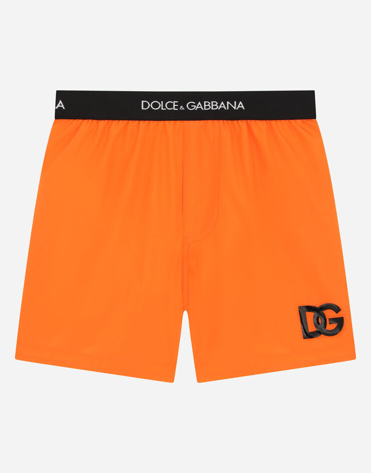 Dolce & Gabbana Nylon swim trunks with branded elastic Orange L4J831G7BQW