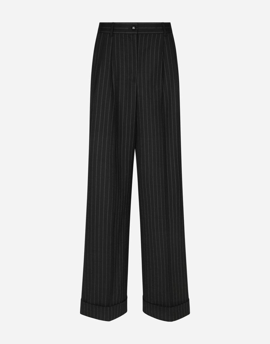 Flared pinstripe wool pants