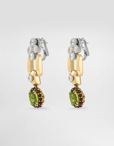 Dolce & Gabbana Eleganza Earrings 18kt white and yellow gold, peridots, garnets and sapphires  WESA7GWPER1
