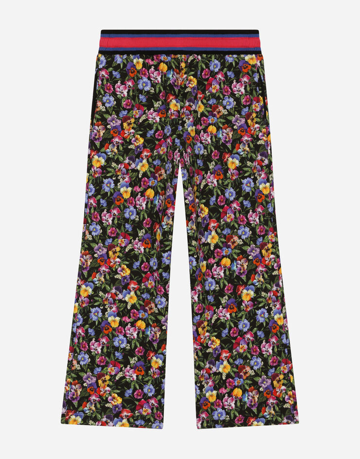 Dolce&Gabbana Jersey jogging pants with violet print Black L5JPC0HS7NL