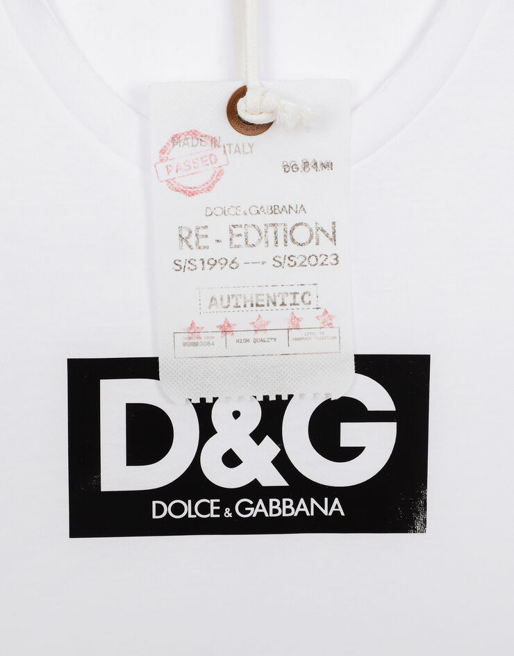 Dolce & Gabbana T-shirt ras de cou en coton avec écusson Blanc G8QI4TFU7EQ