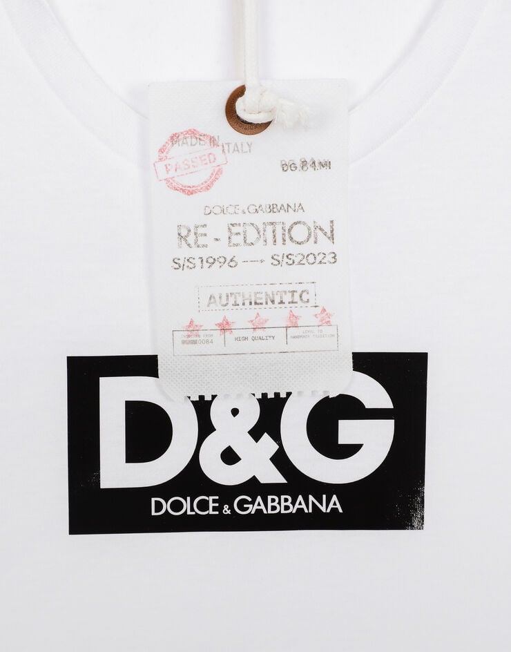 Dolce & Gabbana Rundhals-T-Shirt aus Baumwolle mit Patch Weiss G8QI4TFU7EQ