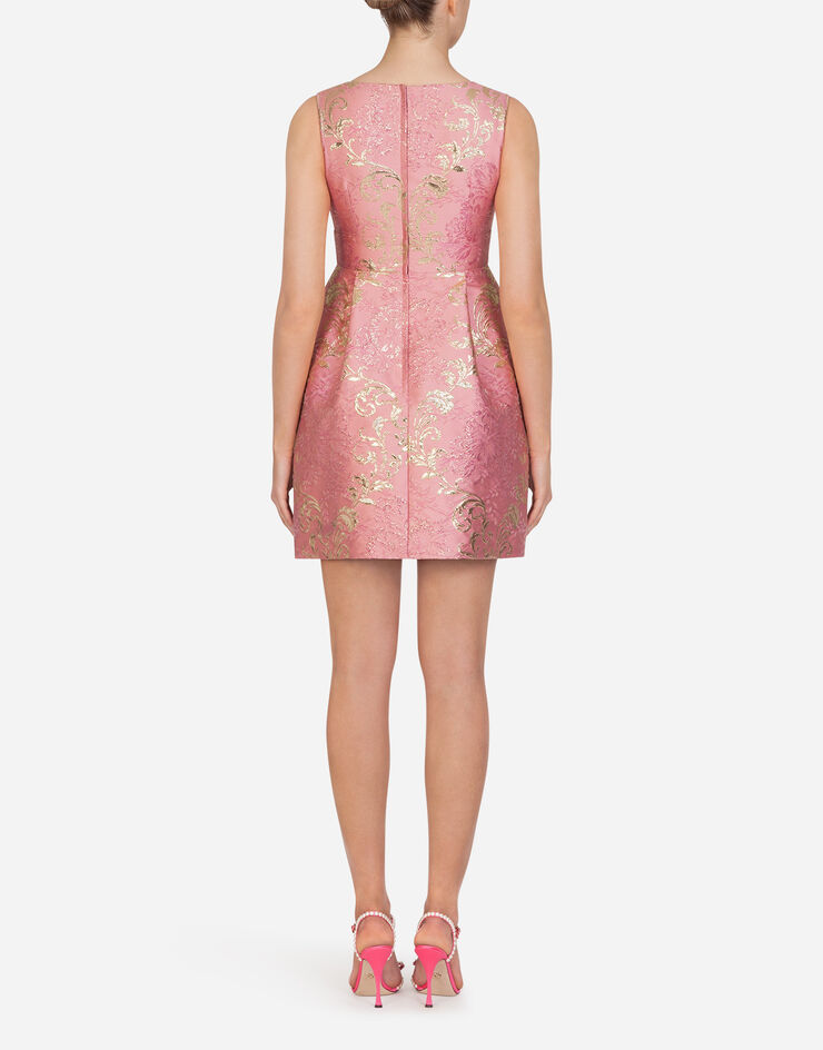 Dolce & Gabbana SHORT FLORAL JACQUARD LAMÉ DRESS ROSA F6E4OTHJMJN