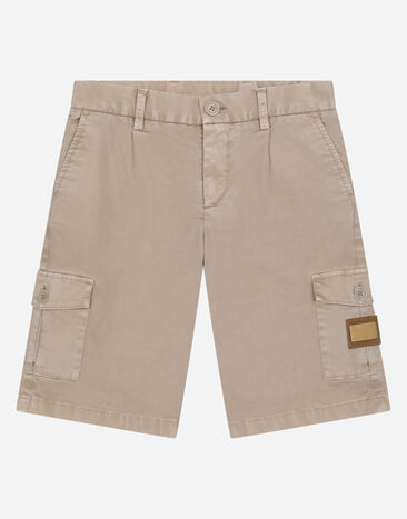 DolceGabbanaSpa Bermudas de gabardina elástica con placa con logotipo Beige L43Q21LY071