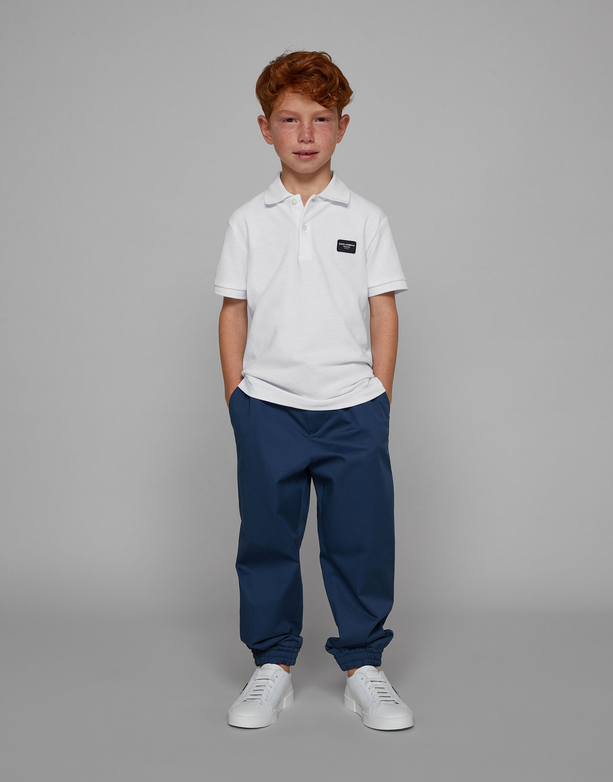 【関税&送料込み】Dolce & Gabbana Stretch Gabardine Trouse Stretch gabardine pants with logo tag in Azul for Boys