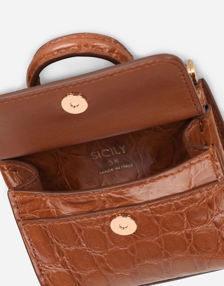 Dolce & Gabbana Sicily 58 micro bag in crocodile flank leather BROWN BI1403A2V87