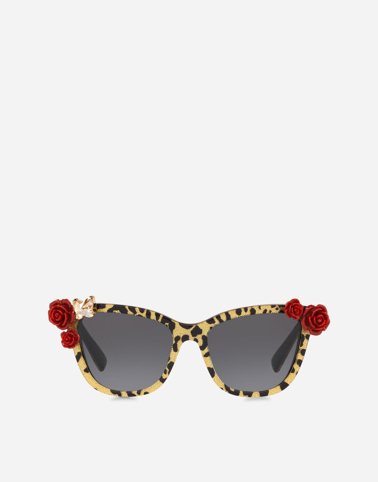 Dolce & Gabbana نظارة شمسية طبعة فهد و ورود طبعة جلد الفهد/ذهبي براق VG4237VP88G