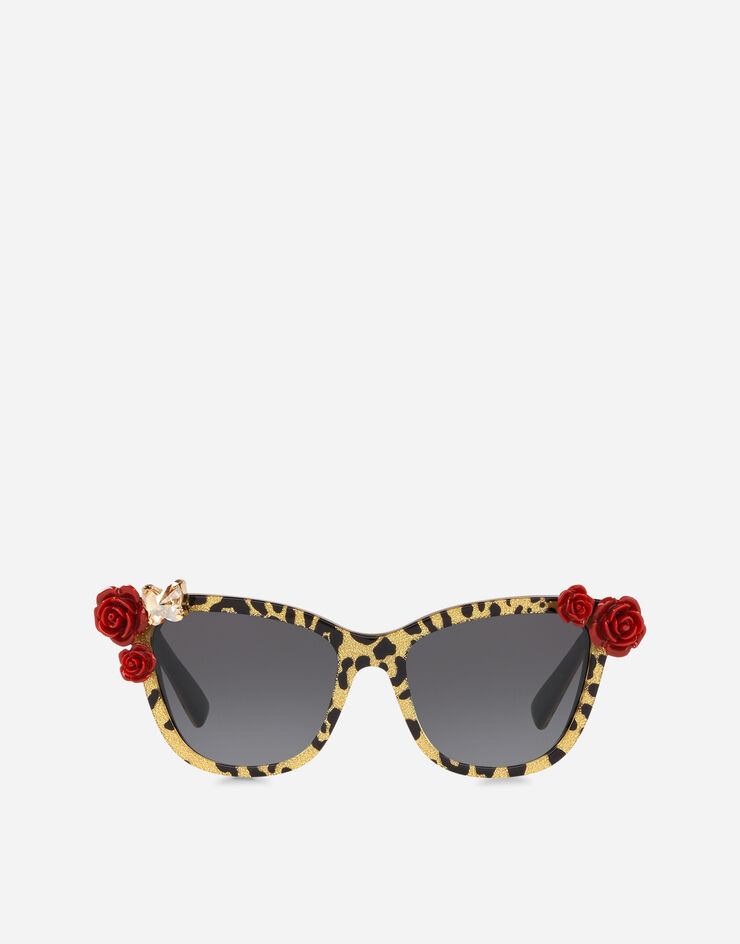 Dolce & Gabbana Lunettes de soleil Léopard et roses Imprimé Léopard/Paillettes Or VG4237VP88G