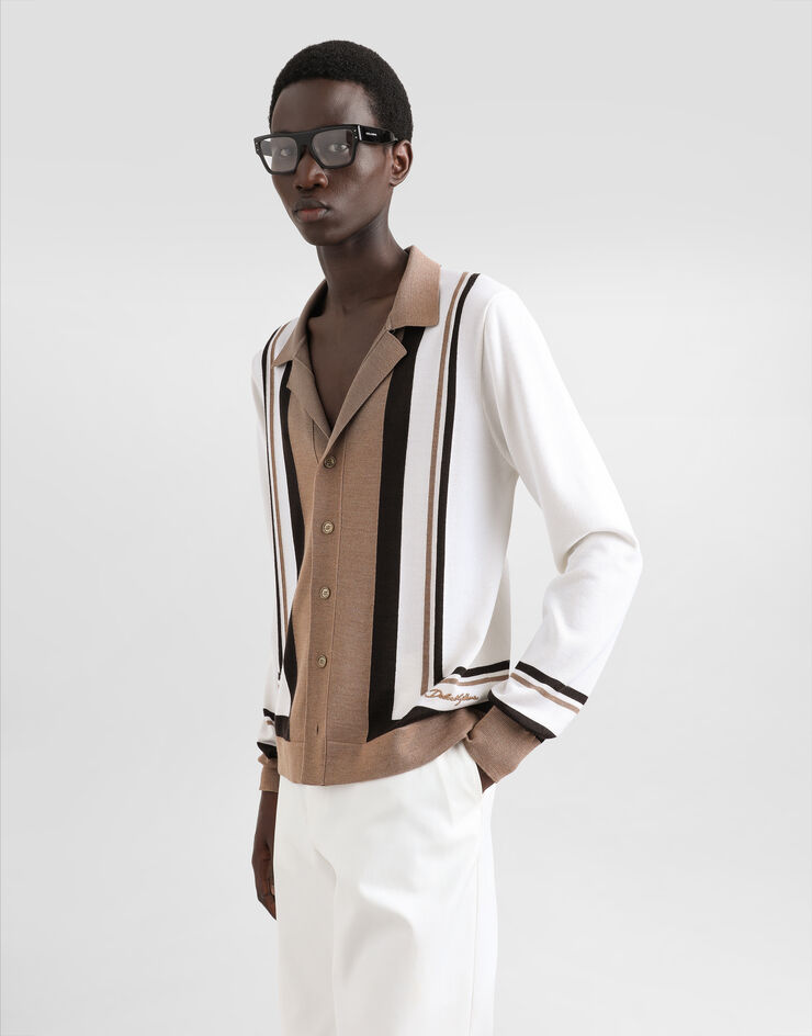 Dolce & Gabbana Wool cardigan with DG embroidery Beige GXV35ZJFMDU