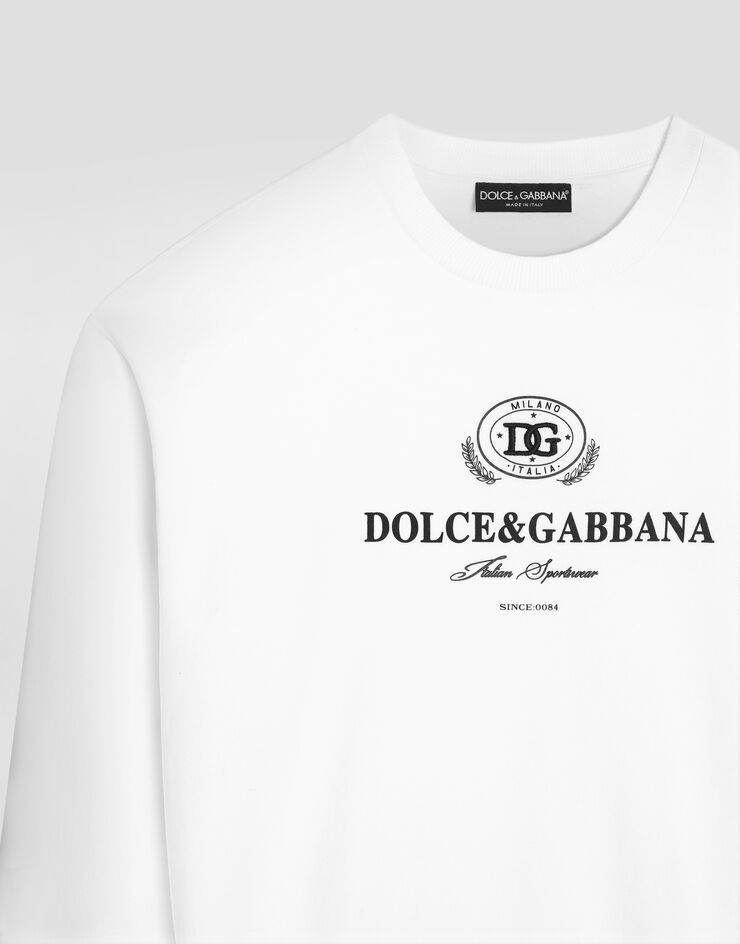 Dolce & Gabbana Felpa girocollo con stampa e ricamo Bianco G9AHSZG7PBF