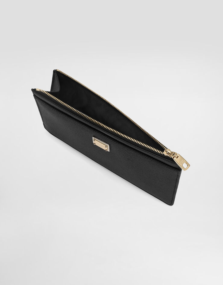 Dolce & Gabbana Large dauphine calfskin card holder with plate Black BI1265A1001