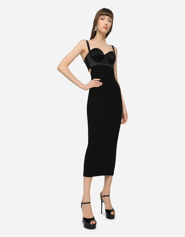 Dolce & Gabbana Vestido longuette de punto y raso Negro F6ZT4TFUGKF