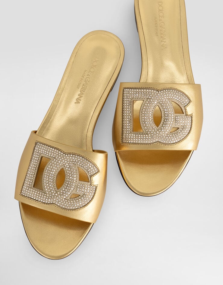 Dolce & Gabbana Burnished slippers with rhinestones Gold CQ0666C7342