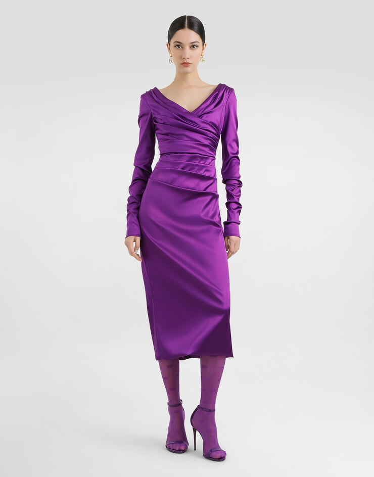 Dolce & Gabbana Stretch satin longuette dress Purple F6DJFTFURHM