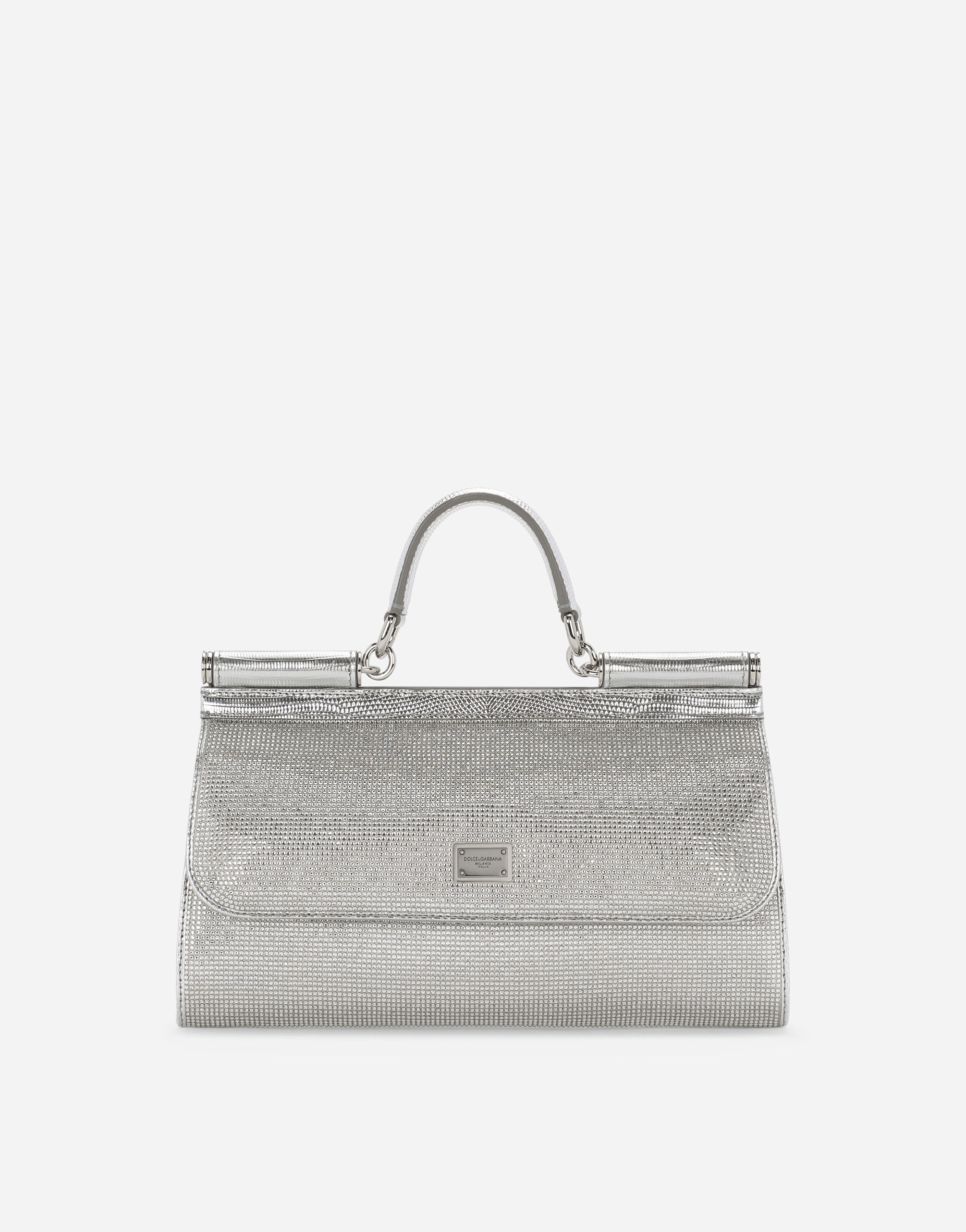 Dolce Gabbana Satin Sicily bag with fusible rhinestones female Silver