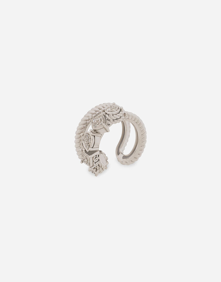 Dolce & Gabbana Orecchino singolo con doppio earcuff in oro bianco 18kt con pavé di diamanti White WSQA7GWPAVE