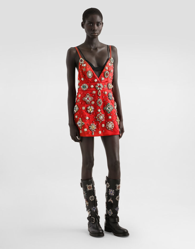 Dolce & Gabbana Satin dress with embroidery Multicolor F60FLZGDDI4