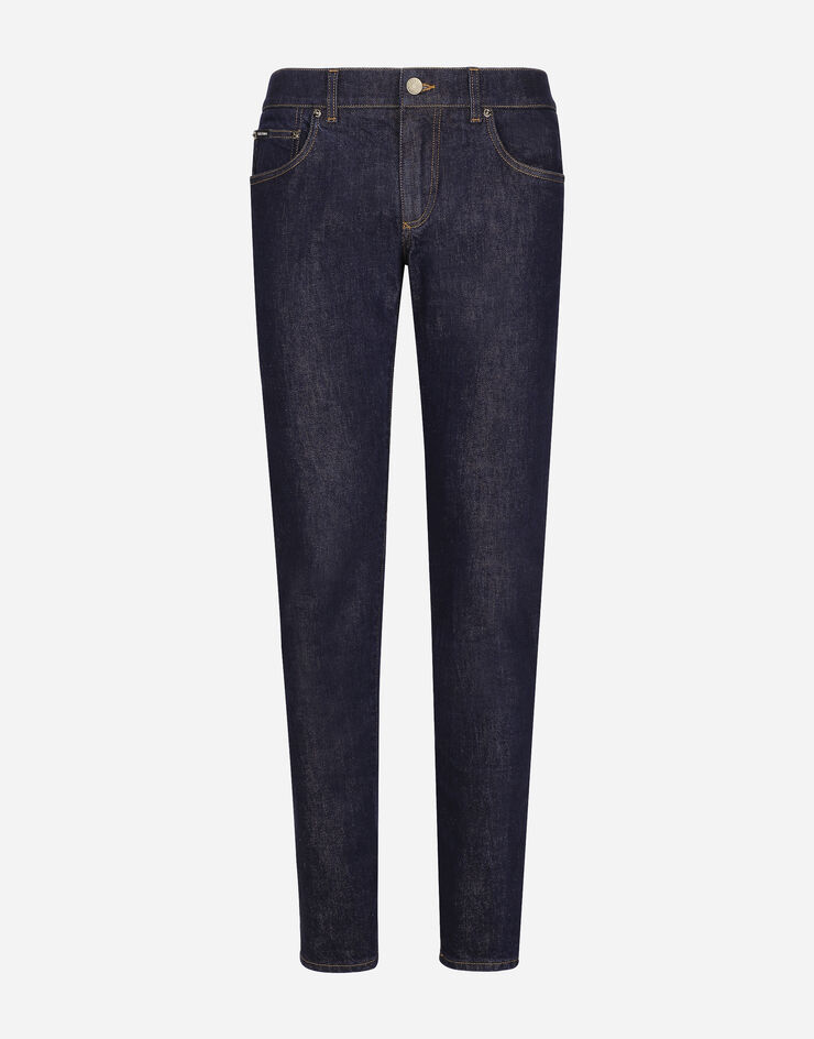 Dolce&Gabbana Skinny stretch denim jeans with flocked logo tag Multicolor GY07LDG8JJ2