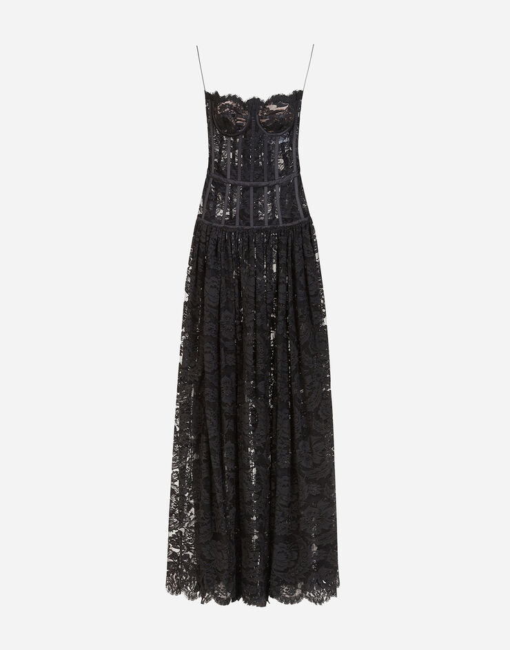 Dolce & Gabbana Long dress in chantilly lace Black F6K2QTFLMNL