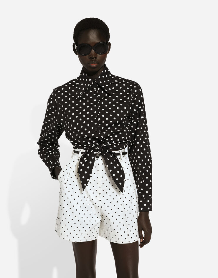 Dolce & Gabbana Cropped cotton poplin shirt with knot detail and polka-dot print Print F5P61TFSFNR