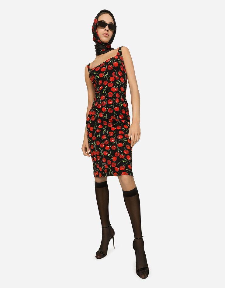 Dolce&Gabbana Cherry-print jersey midi dress Multicolor F6CPTTFSG54