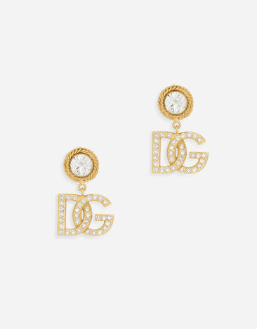 Dolce & Gabbana 라인스톤 & DG 로고 이어링 골드 WEN6L3W1111