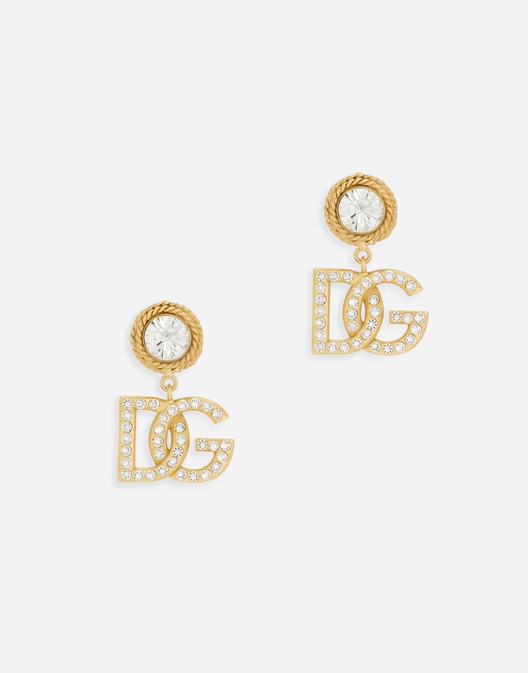 Dolce & Gabbana Orecchini con strass e logo DG Gold WEN6L3W1111