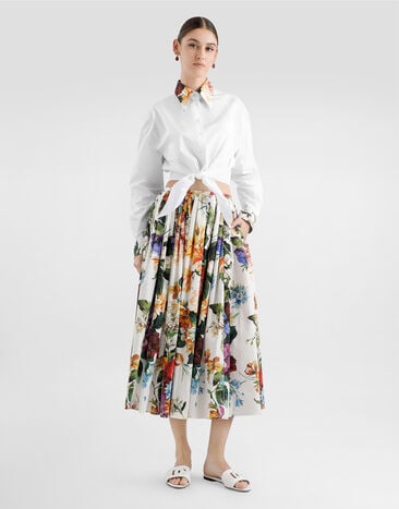 Dolce & Gabbana Bluse aus Popeline mit Blumenbouquet-Print Weiss F5S65TGDDCN