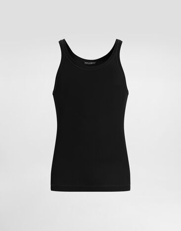 Dolce & Gabbana Fine-rib slim-fit singlet with tag Black G8PA8TG7O6R